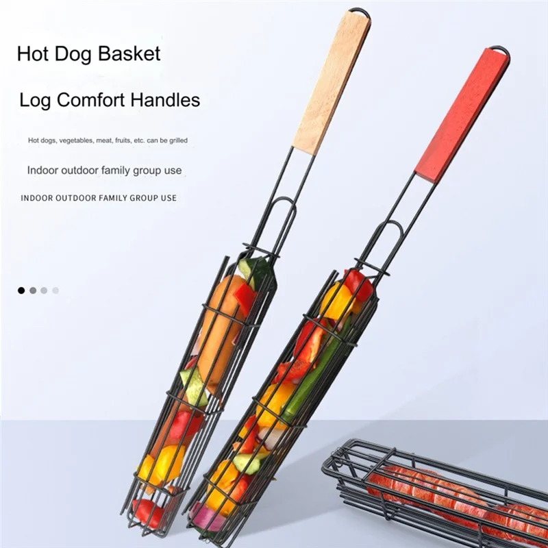 A69E1 Pcs Grilling Basket Stainless Steel Jumbo Shrimp BBQ Net Kabob Basket For Veggies