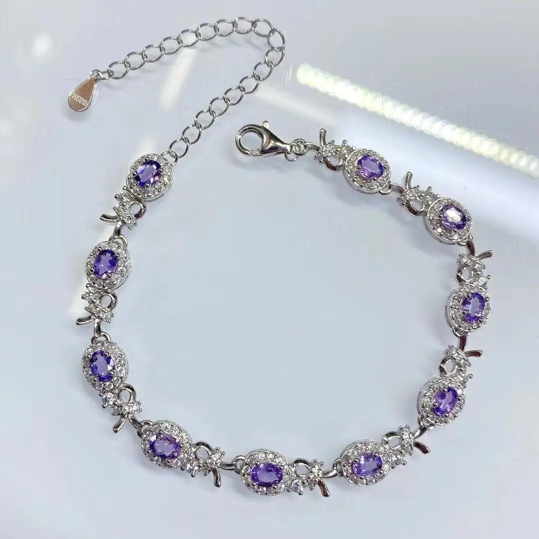 ZECAA Fine Jewelry Woman Amethyst Bracelet With Natural Amethyst Gemstone 3*5mm For Wedding Girl Gift Party Banquet Dating