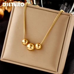 DIEYURO 316L Stainless Steel Gold Color Large Round Ball Pendant Necklace For Women New Girls Clavicle Chains Jewelry Party Gift