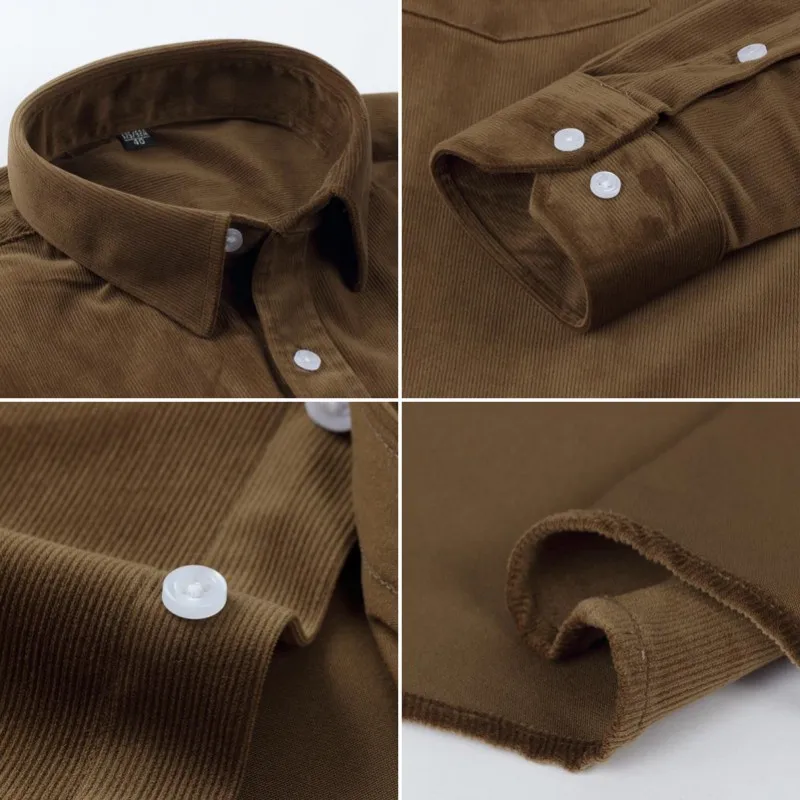 Plus Size S~5XL Corduroy Shirt Men Casual Long Sleeve Regular Fit Business Dress Shirts For Male Soft Leisur Comfortable Pocket