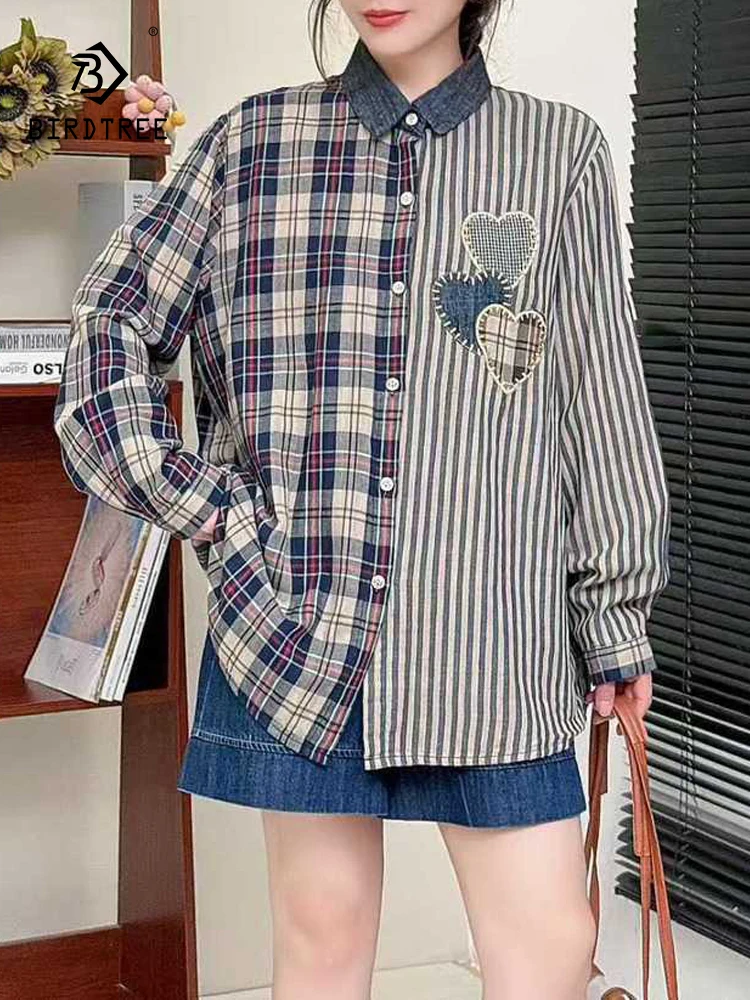 

New 2025 Winter Cotton Yarn Long Sleeve Shirt, Women Lapel Embroidery Patchwork, Mori Girl French Vintage Loose Blouse T5N791CC