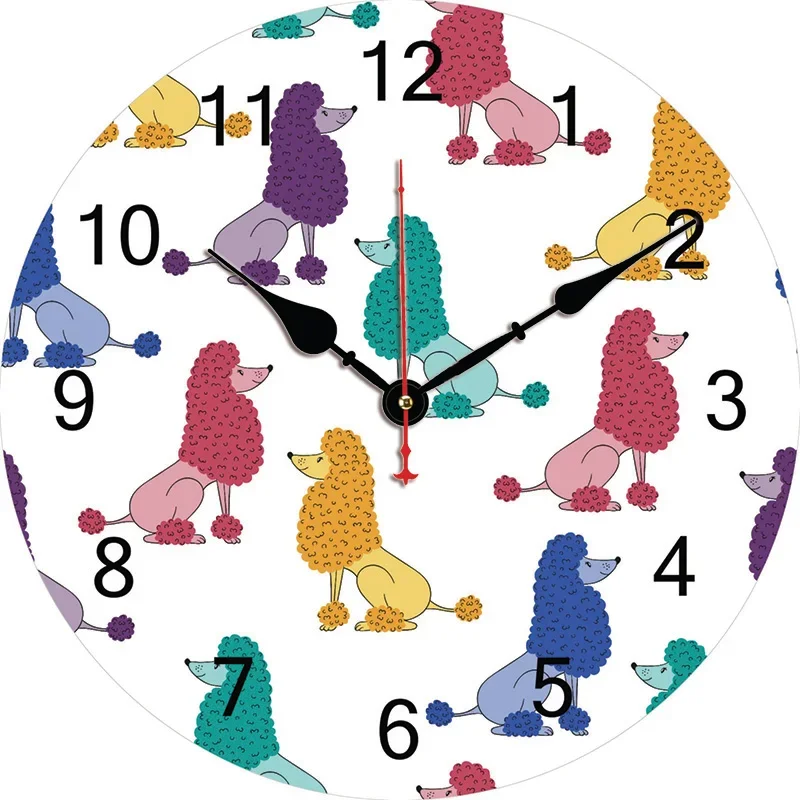 Colorful Dogs Wall Clock Round Silent Clocks Wall Mounted Carfts Art Decor For Home Bedroom Living Room Office Decoration