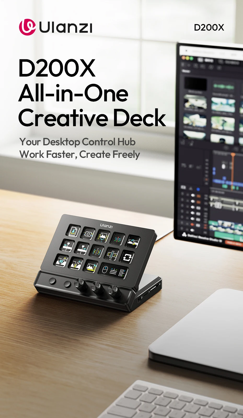 Ulanzi D200X All-in-One Creative Deck Desktop Control Hub for Video Photo Post-Processing Smart Lighting Studio Livestreaming