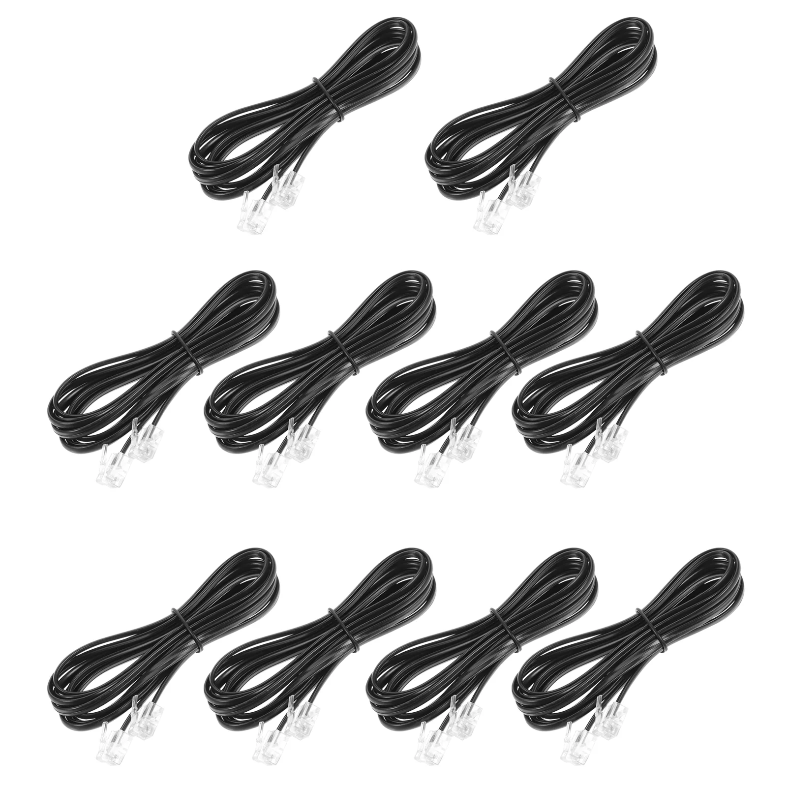 10 PCS Landline Phone Cord Four Core Telephone Connecting Cable for RJ11 Plug Black Wire