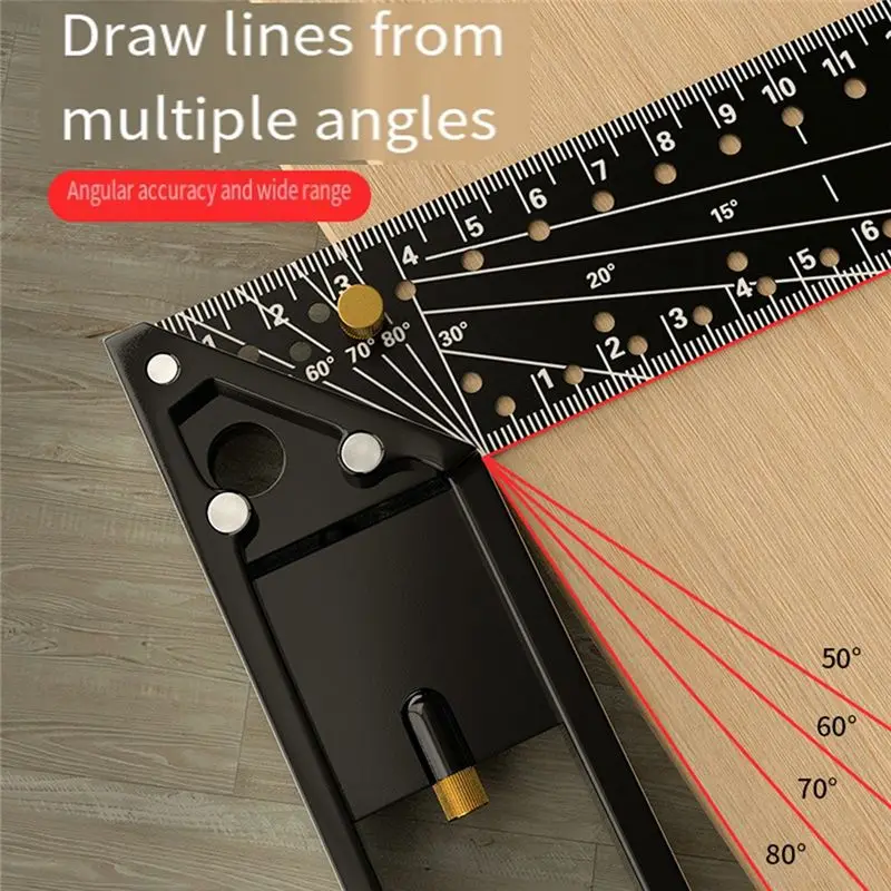 A23P Multi Functional Right Angle Ruler 45/90 Degree Hole Angle Ruler Positioning Marking Angle Ruler Woodworking Tool
