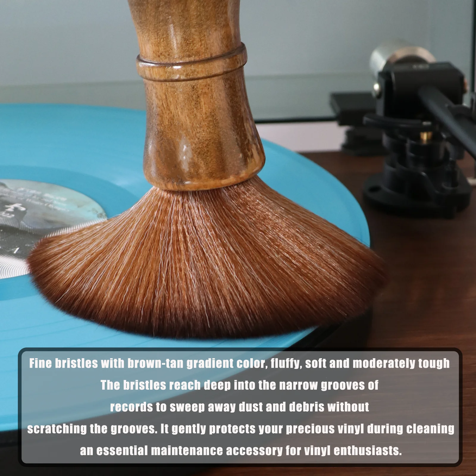 S002 S004 Vinyl LP Record Cleaning Brush Soft Bristle Wooden Handle Anti-Static Dust Remover for Turntable Phonograph