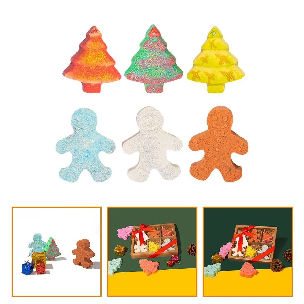 

6pcs Gingerbread Man Bath Salt Natural Foaming Aroma Therapy Bathtub Soak For Smooth Skin Christmas Bath Set