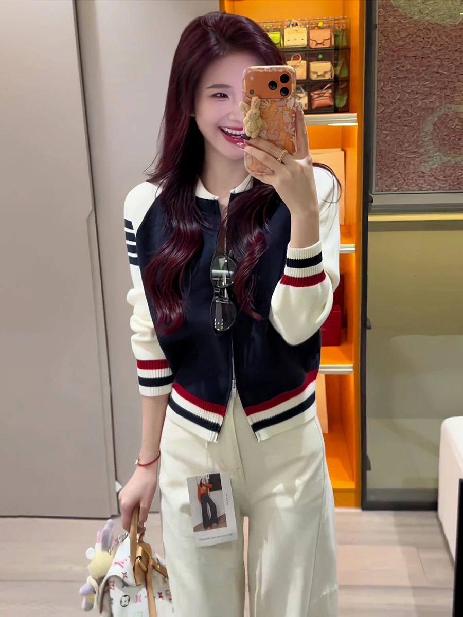 Fall New Korean Style Loose Long Sleeve Knitted Open Cardigan Women's Striped Casual High-End Feeling Top Warmth Heating