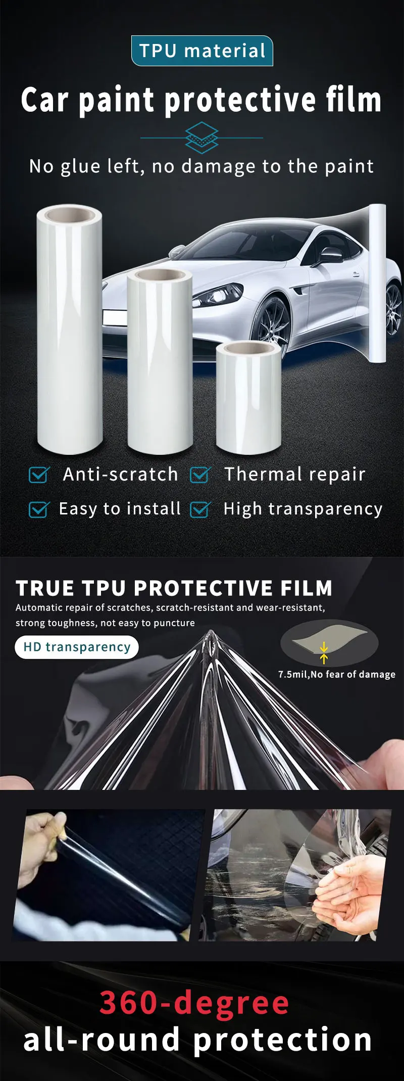 TPU-Schutzfolie, halbtransparente PPF-Folie, transparente Folie für Karosserie, Türkanten, Lackschutz, Kratzschutz, Fahrrad-Schutz – Detail 1