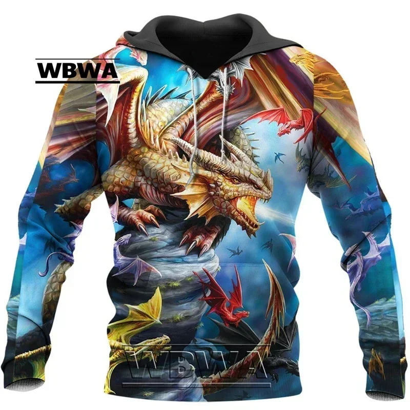 جميل النار التنين ثلاثية الأبعاد في جميع أنحاء مطبوعة رجالي هوديي للجنسين هوديس البلوز الخريف الشارع الشهير سترة غير رسمية رياضية KK749