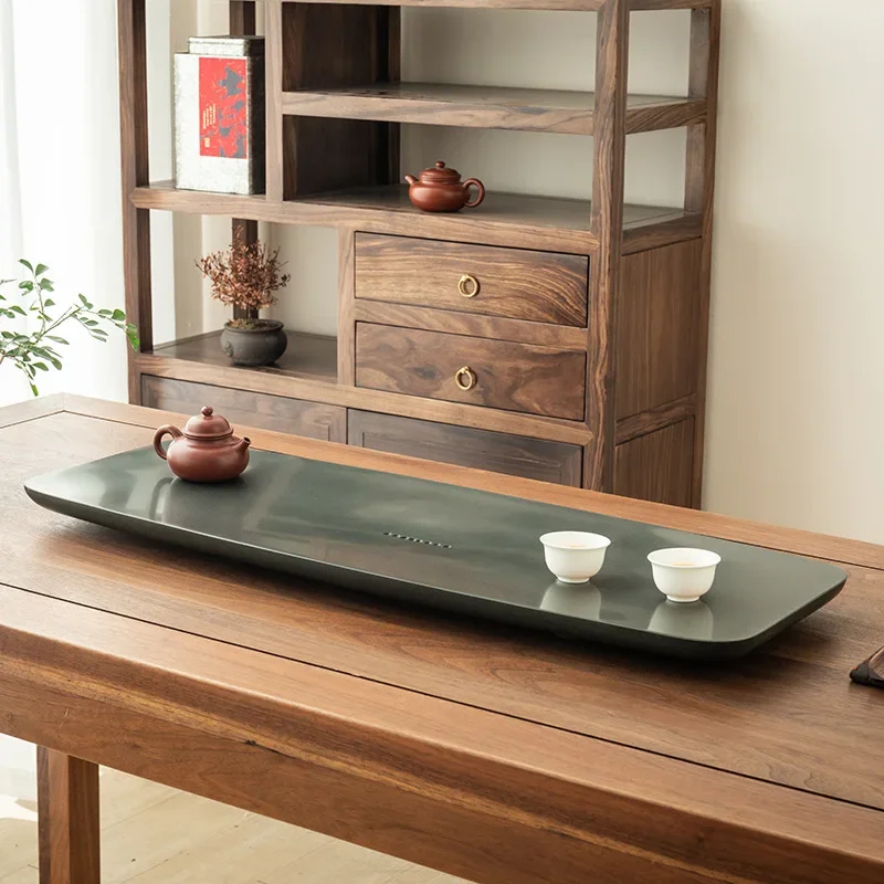 Simple Natural Turquoise Stone Tea Tray Chinese-Style Home Solid Stone Drainage Tea Table Durable Includes Drain Pipe Home Gift