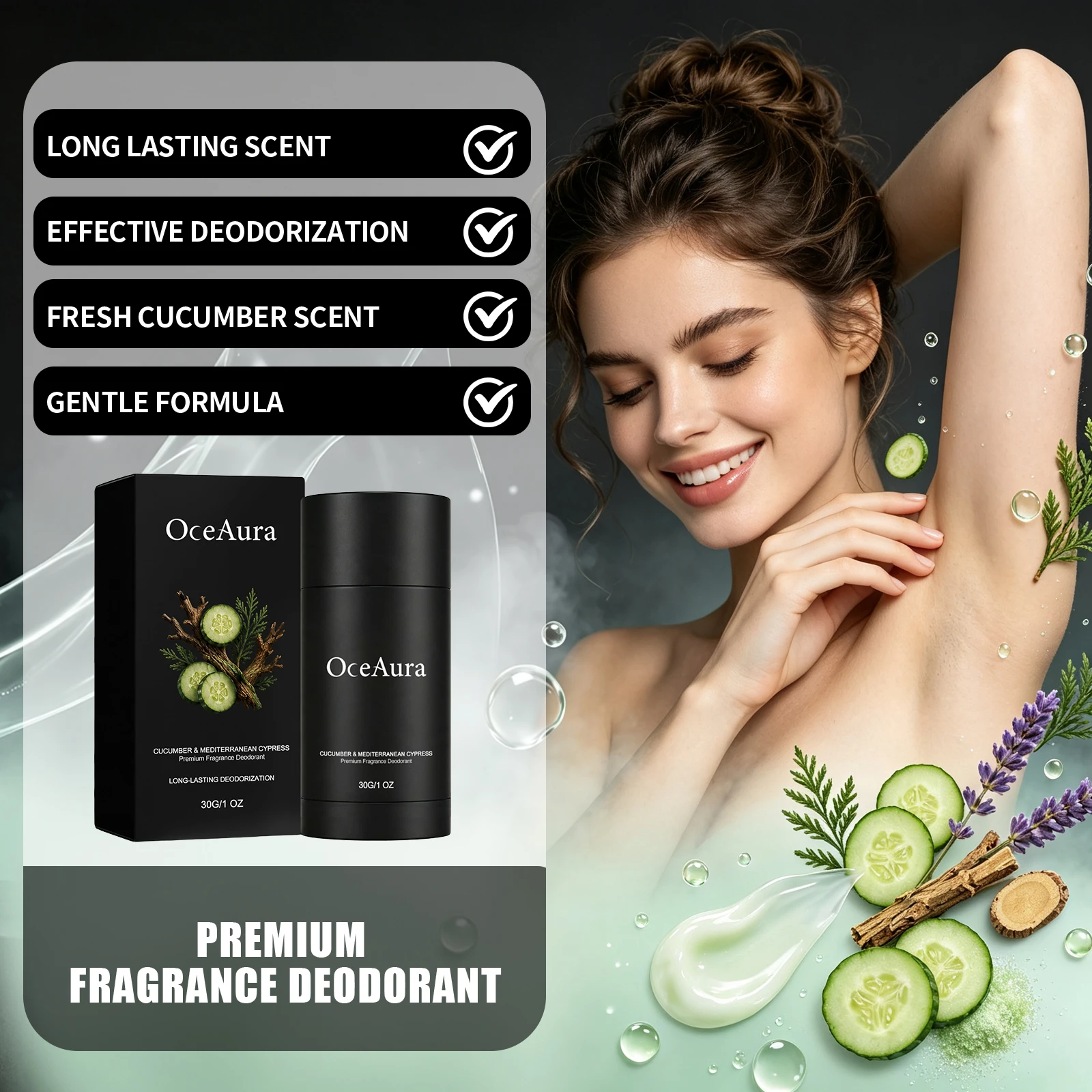 Fresh Woody Deodorant Stick Cucumber Cypress Fragrance Unisex Underarm Care Travel Use Long Lasting Odor Control Body Balm Stick