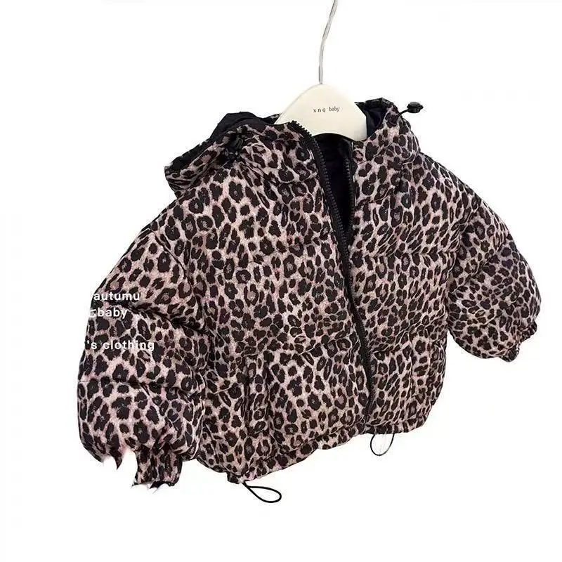 New Winter Teenager Leopard Print Hooded Reversible Cotton Padded Clothing Big Girls Warm Thick Coat Outwear Kids Boys Jacket
