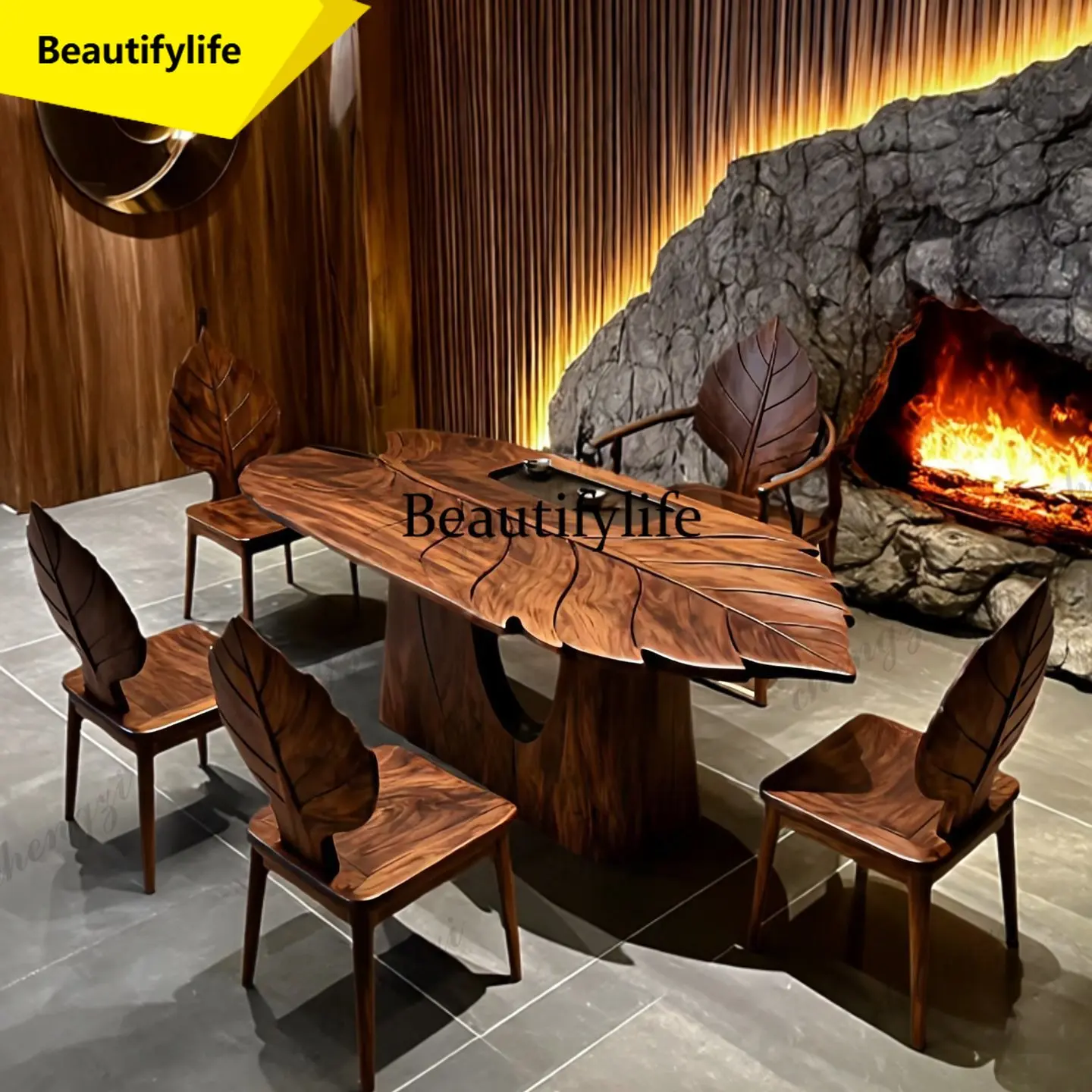 A17 New Chinese-style solid wood leaf tea table tea table and chair combination modern simple living room furniture