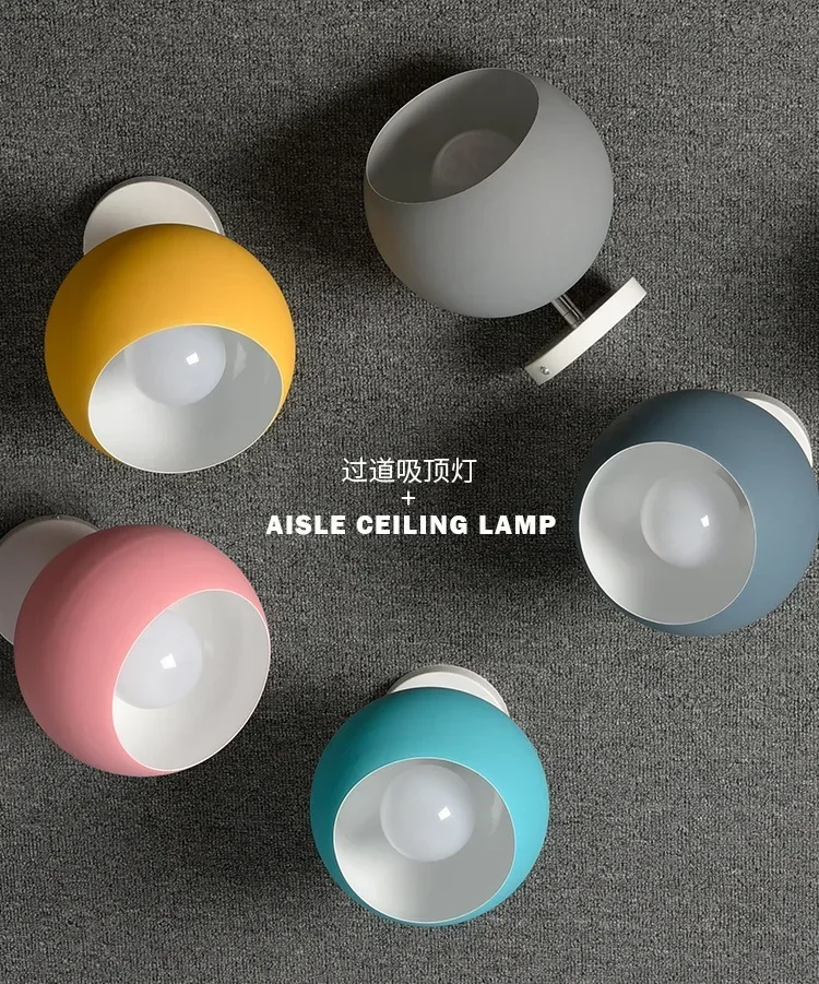 New Macaron Nordic Ball Aisle Ceiling Lamps Bedroom Bedside Cloakroom Modern Simple Color LED Ceiling Lamps Multi-Color Optional
