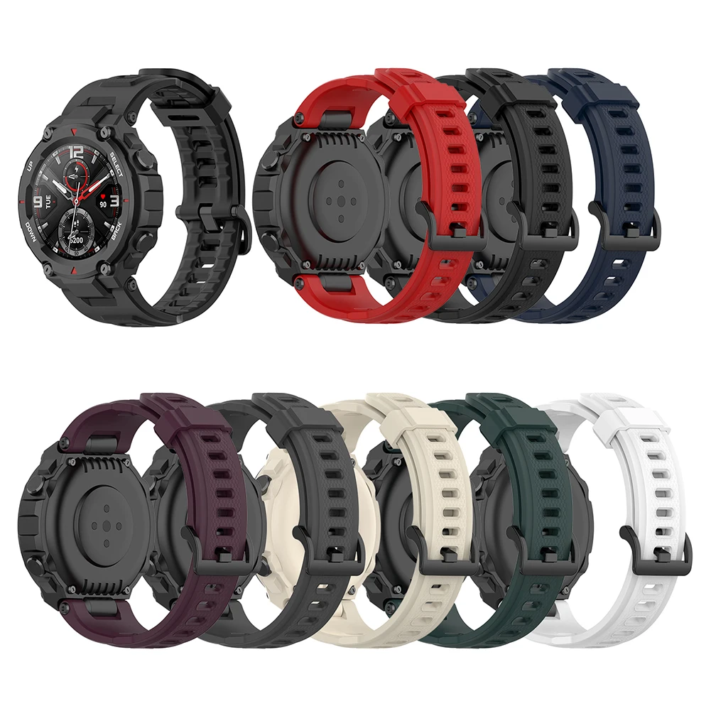 Adjustable Silicone Watch Strap Solid Color Smartwatch Band Replacement for Huami  T-Rex Pro/ T-Rex