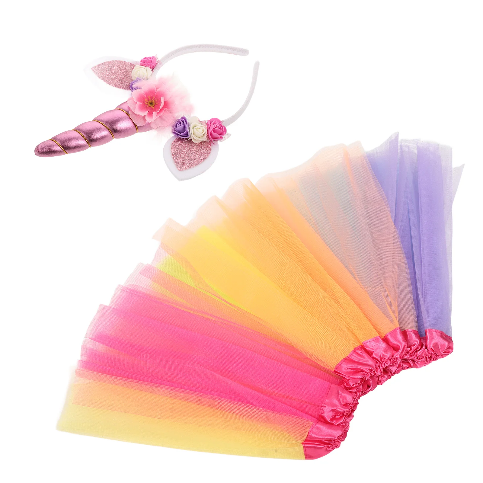 1 セットユニコーンヘッドバンドスカートセットかわいいフェスティバルパーティー調節可能なチュールスカートカラフルなユニコーンヘアバンド子供の誕生日コスチューム