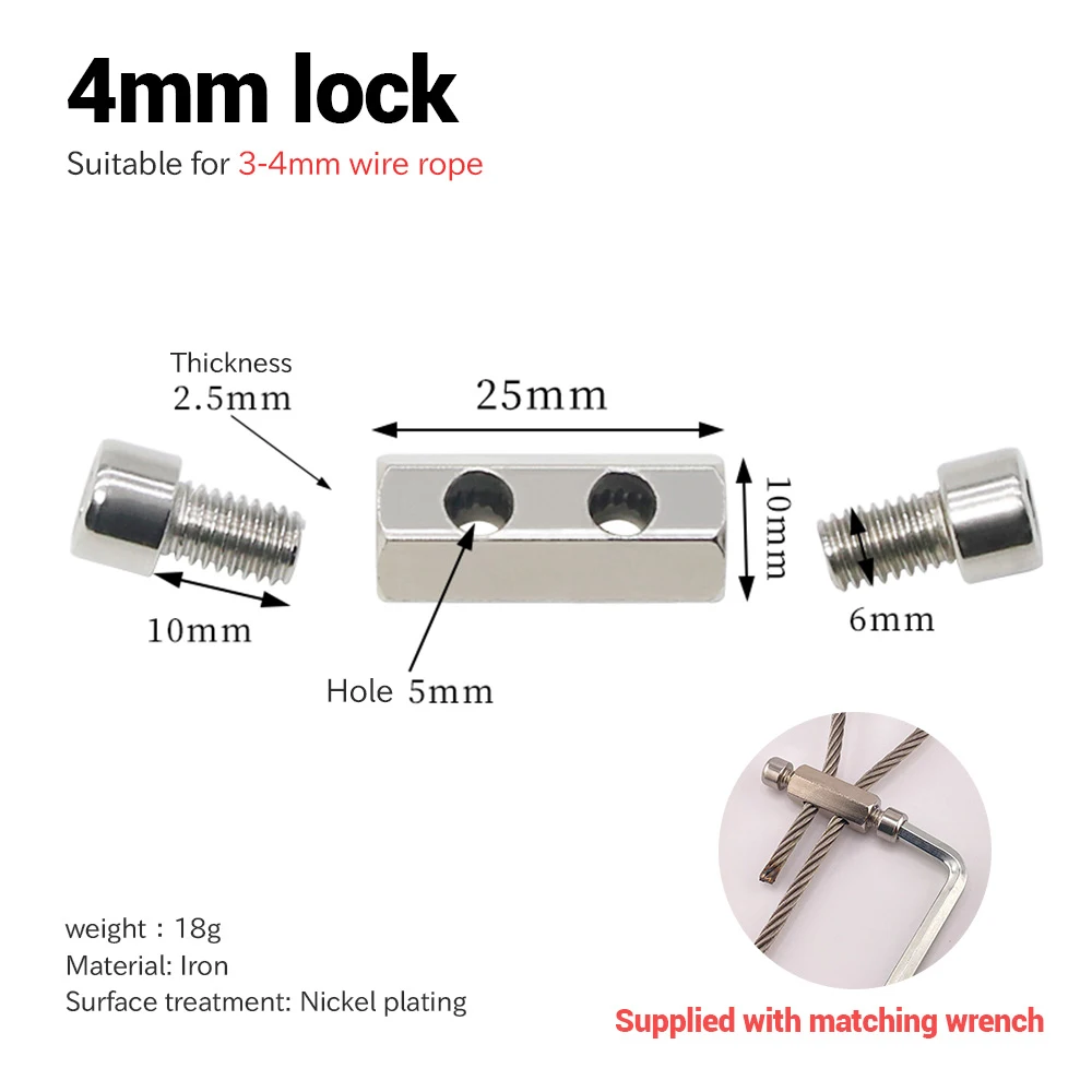1PCS For 4/5/6mm Heavy Duty Clamps Adjustable Suspension Fixing Clip With Wrench Steel Wire Rope Cables Lock Metal Fasteners