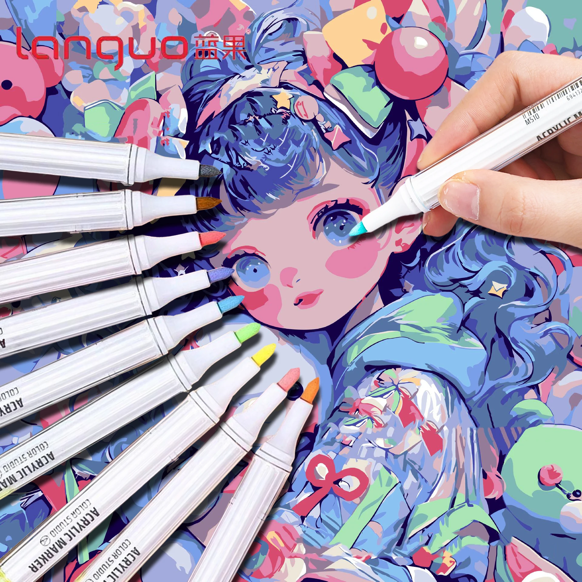 Languo 9 Color Acrylic Paint Marker,Flexible Head,Brightly Colored for Doodle,Drawing,Handwriting Marker Art Supplies Stationery