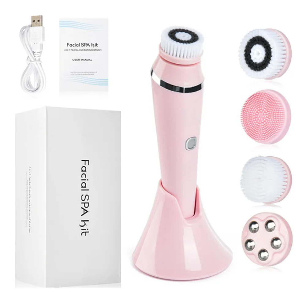 

Electric Face Cleaner USB Rechargeable Massager Cleaner with 4 Heads Deep Cleansing Pore Blackhead Massage Face Skin Care Tools