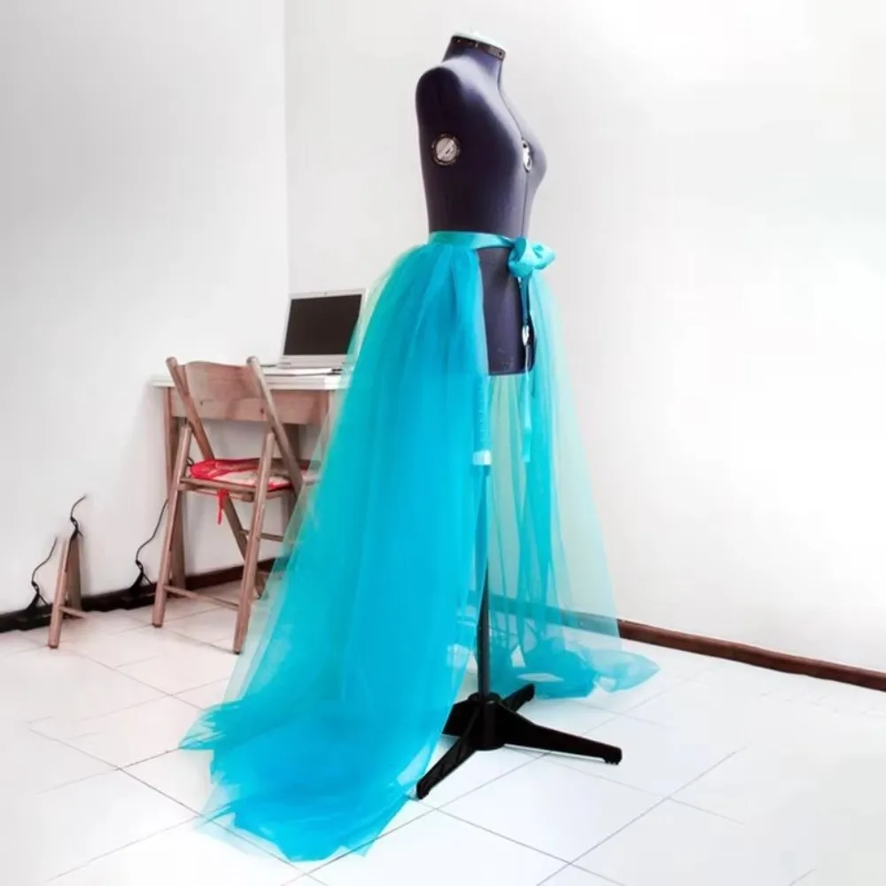 Bridal 3 Layer Tulle Overskirt Detachable Mesh Maxi Tutu Skirt Solid Color Perspective Ruffle Bustle Skirt Wedding Party