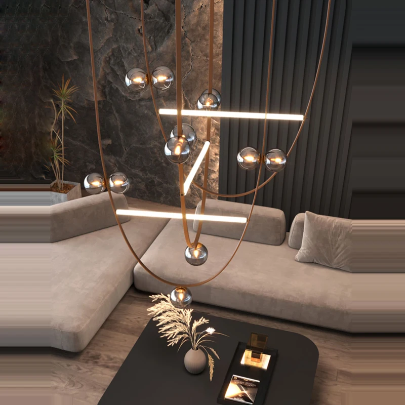 

2025 Black Green Brown Leather Chandelier, LED dimmable Stainless steel lustre Suitable for hotel, bar room decoration
