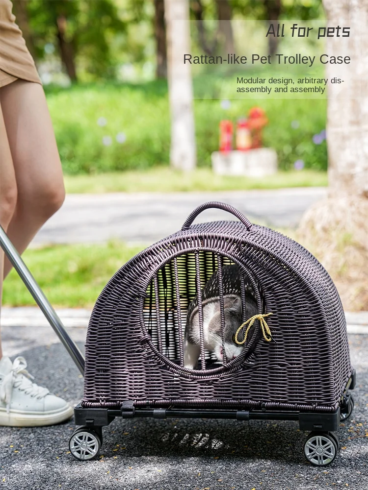 Convenient and Durable Woven Pet Carrier with Wheels for Outdoor Adventures