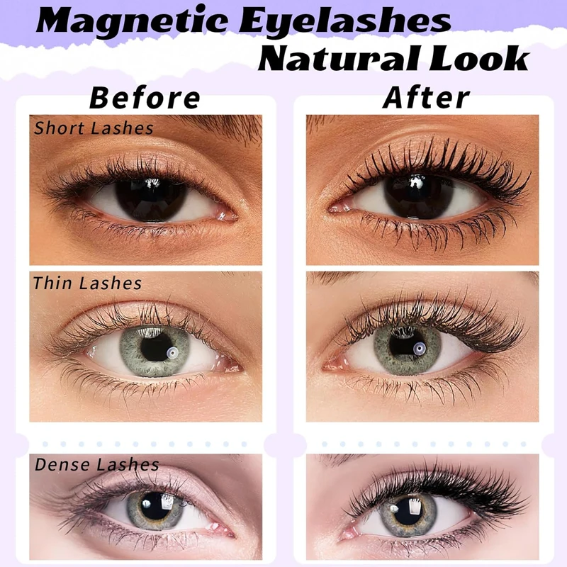 Natural Magnetic Eyelashes without Eyeliner Magnetic Lashes Natural Look Short Reusable Magnetic Eyelashes Kit with Applicator