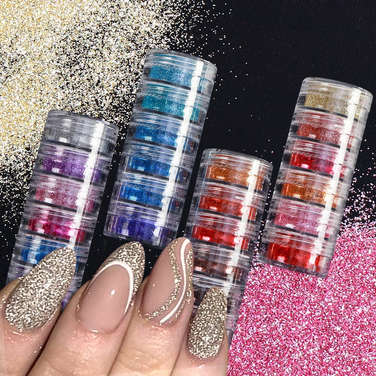 1 Satz bunte Nagel Glitter Dekoration glänzenden Zucker Pulver Effekt feiner Chrom Pigment Staub für Nagel Stylist Salon Lieferungen