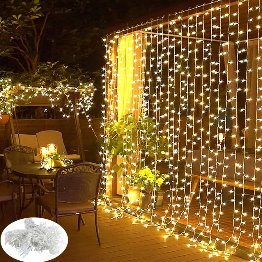 New LED Icicle Curtain String Light 3x3M EU Plug 8 Modes Christmas Garland Fairy Lights for Wedding/Party/Garden Home Decoration