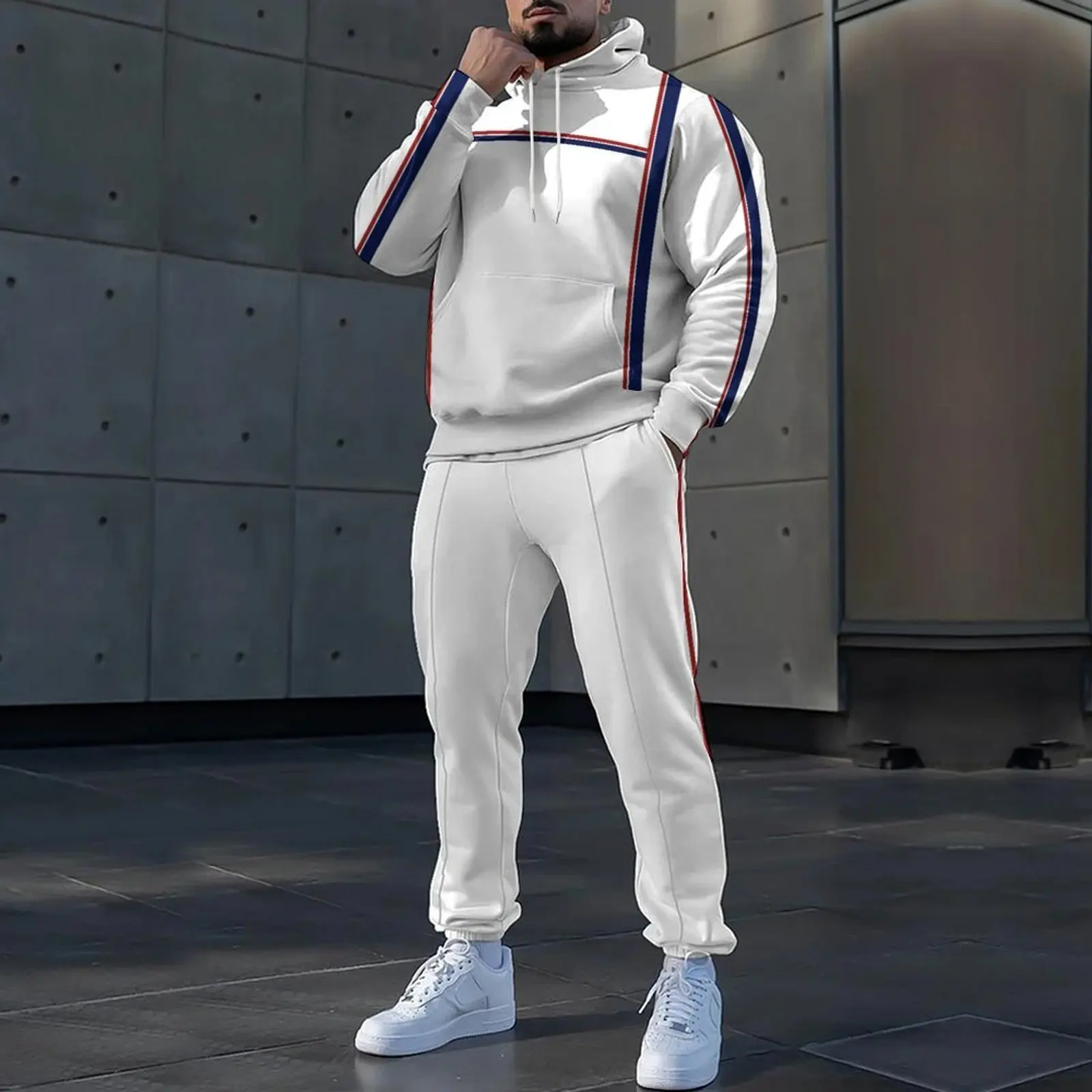 

Мужская рождественская толстовка с капюшоном и 3D-принтом с цифровым принтом и брюками на манжетах, осень-зима, повседневный спортивный комплект из двух предметов, длинный стиль – fea