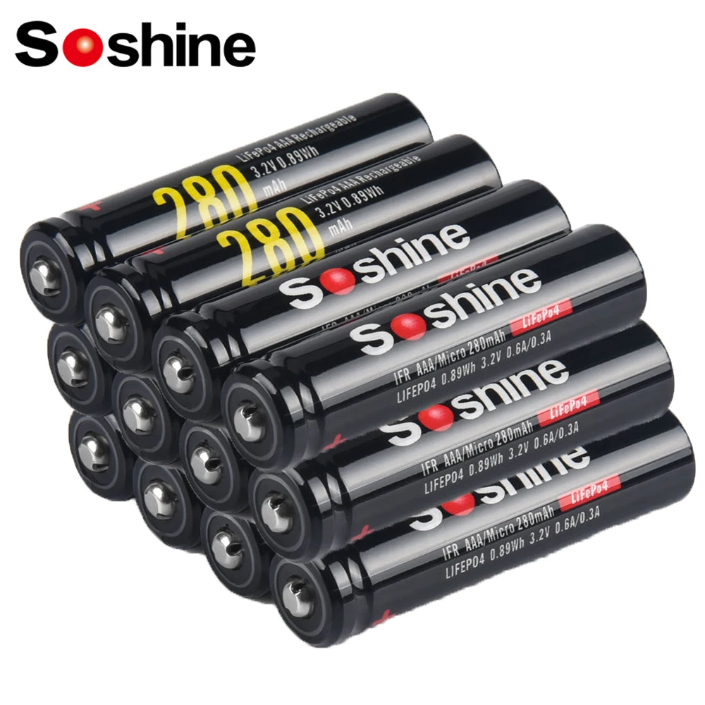 Soshine-充電式バッテリー、LiFePo4バッテリー、1000サイクル、10440、280mAh、3.2V、aaa、懐中電灯、おもちゃ、ラジオ、小型ファン、レコーダー用