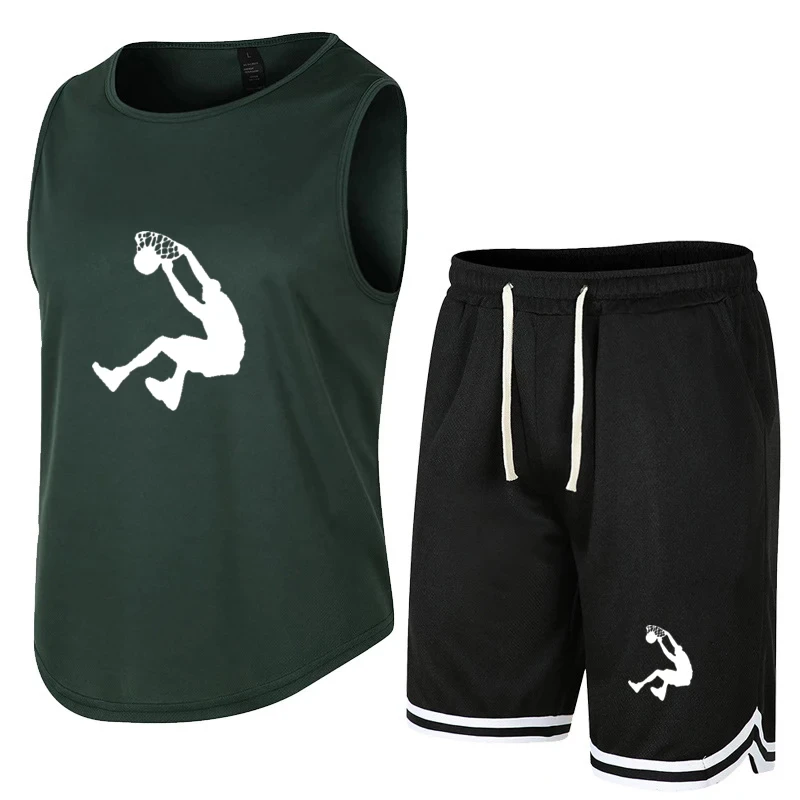 New Summer basketball Sleeveless T-Shirt Set Men Tank Top + Shorts Male Fitness Competition Training Vest ventilate Tracksuit