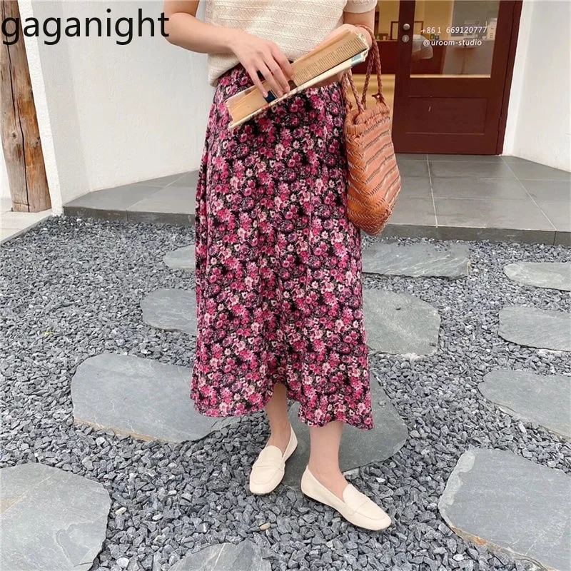 Gaganight Women Skirts Floral Printed Stretch High Waist Spring Summer 2025 Vintage Loose Elegant Female Long Skirt Casual