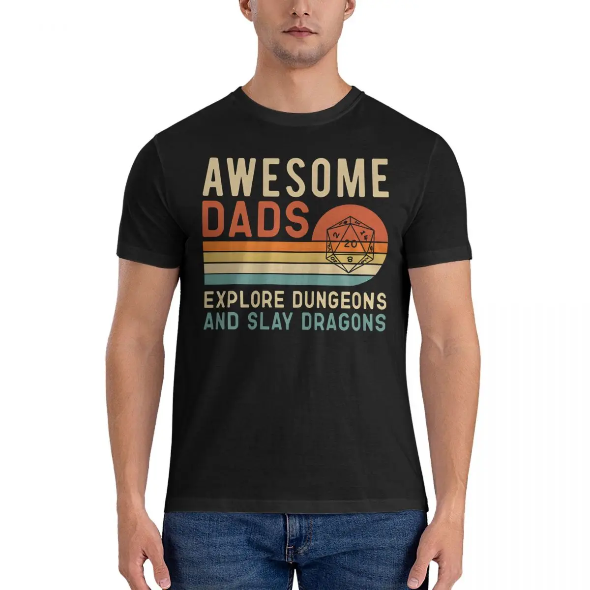 Casual Awesome Dads Explore Dungeons And Slay Dragons T-Shirt Men Round Neck Pure Cotton DnD Short Sleeve Tees Printed Clothes