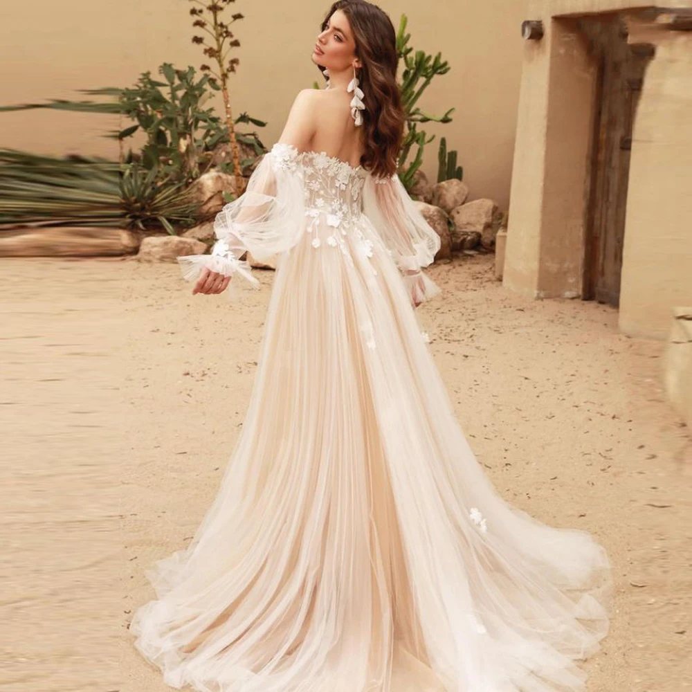 Vestidos De novia con hombros descubiertos para mujer, Vestidos De novia brillantes De princesa De línea A, Vestidos De novia formales para fiesta en la playa