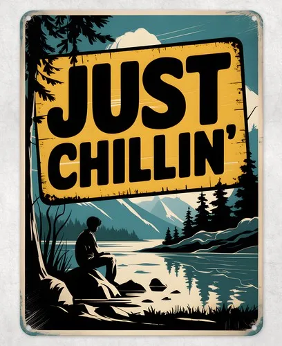 Just Chillin Outdoors Metal Poster Wall Tin Sign Man Cave Shed Home Plaque --Tin Sign