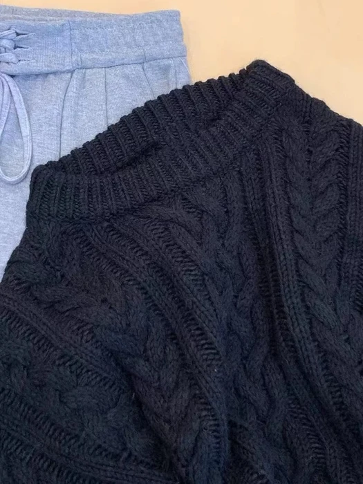 시사스 테마 티엔드 레드 니트 스웨터 여성용 패셔너블 겨울 상의 따뜻하고 편안한 루즈핏 롱 스웨트 크루넥