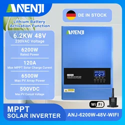 6.2KW Solar Inverter Hybrid Off-Grid 230VAC Pure Sine Wave Photovoltaic PV 60-500VDC 48VDC MPPT 120A Solar Charge Controller