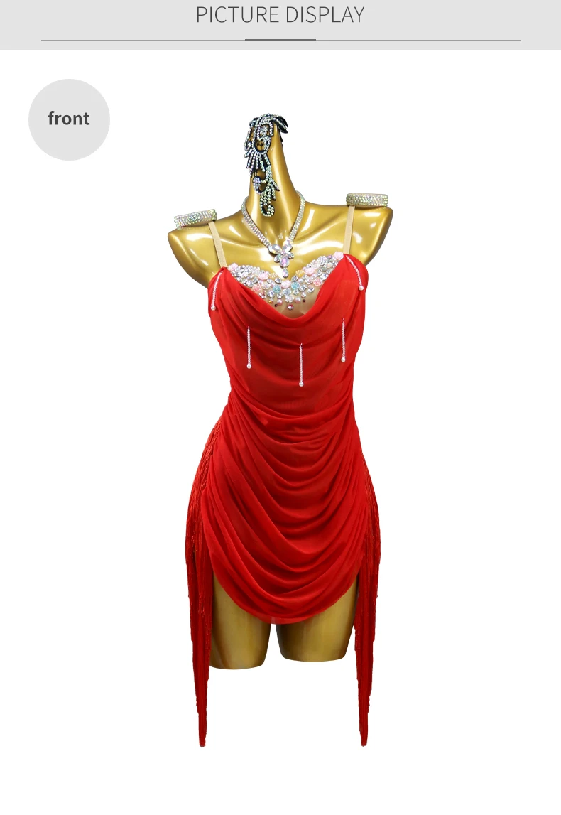 2026 Lateinamerikanisches Tanzkleid, Trainingskleidung, Damen, amerikanischer Rock, Bühnenkostüm für Tanzveranstaltungen und Wettbewerbe, Fransenanzug, sexy Mädchen, Bühnenkabarett – Detail 7