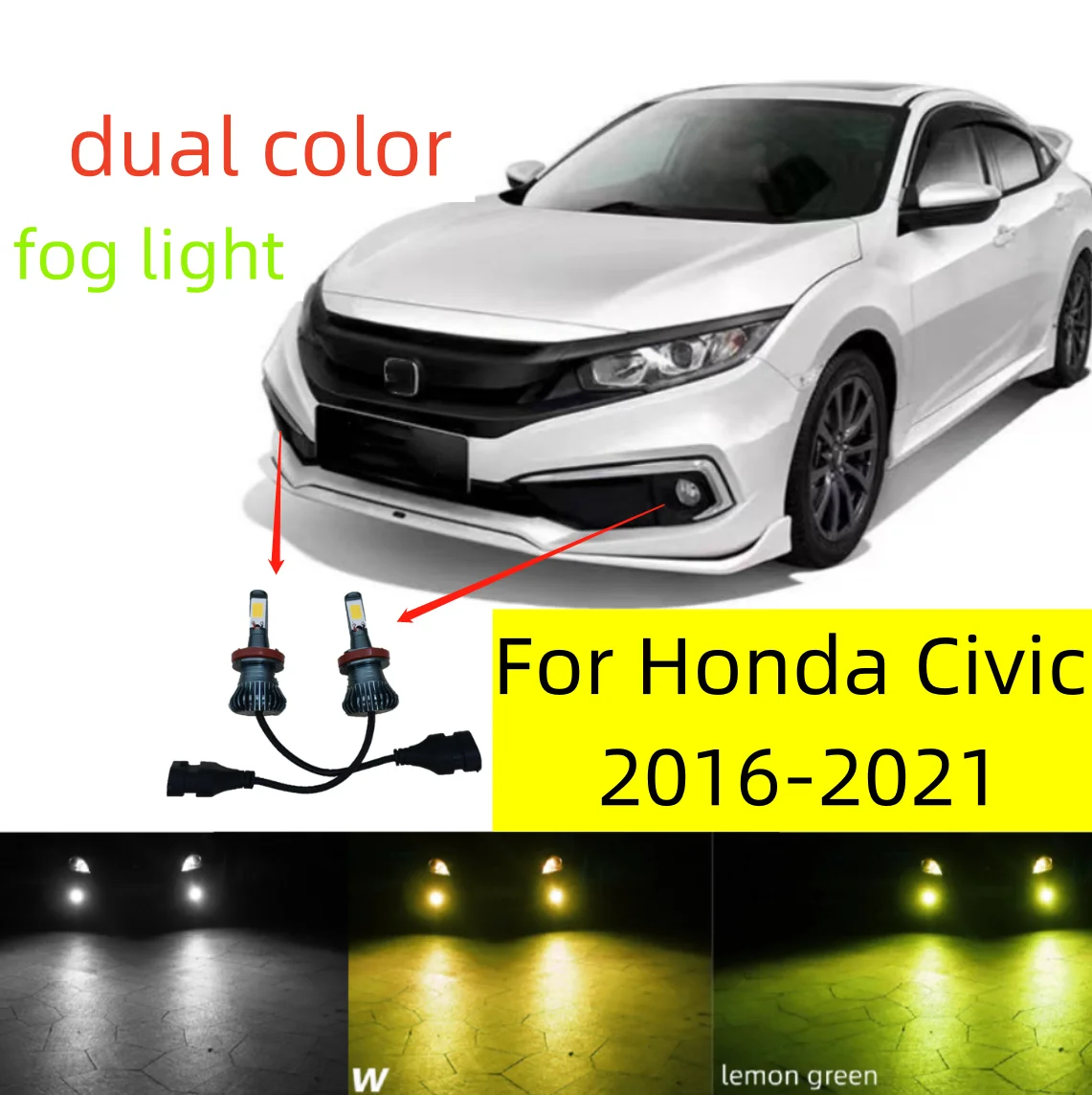 

2Pcs dual color Fog Lamp Bulbs For Honda Civic 2016 2017 2018 2019 2020 2021 Sedan Coupe Hatchback Front LED Fog Light