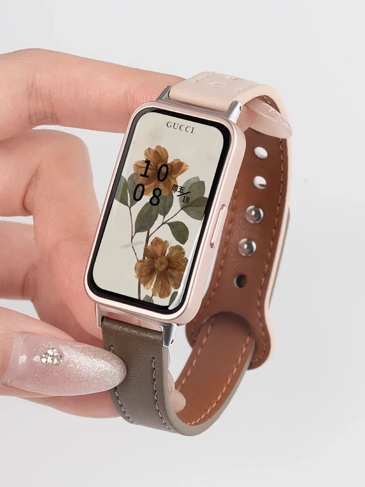 Lederarmband für Huawei Band 10 9 8 NFC Sport-Smartwatches für Herren und Damen, Metall-Doppelnagelschnalle, Armband für Band10 Band9 Correa