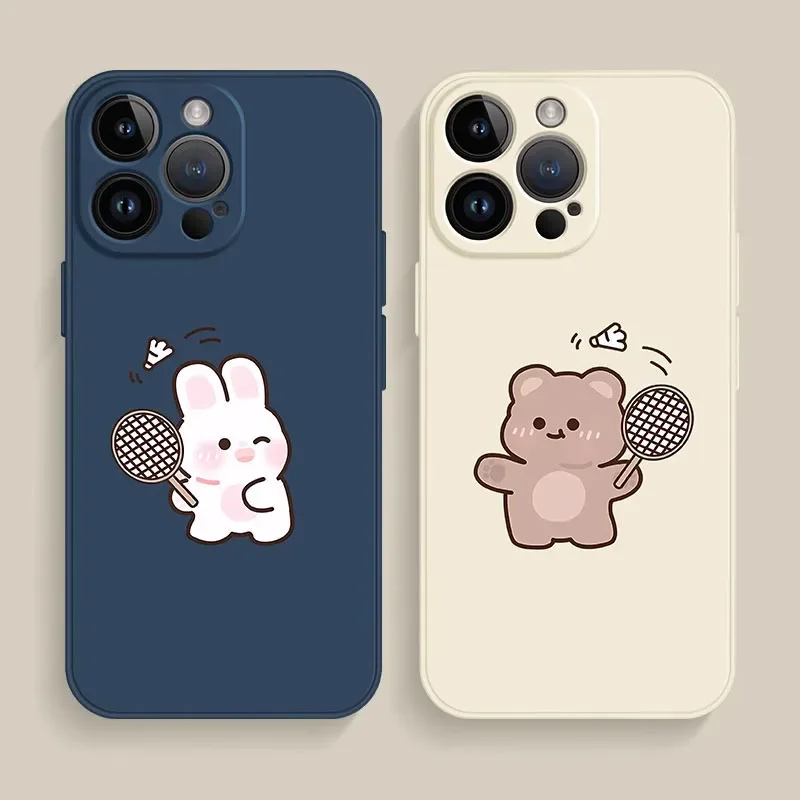 Funny Cartoon Bear Bunny Paired Couple Phone Case For iPhone 16 15 14 11 12 13 Pro Max Mini 7 8 Plus SE X XR Covers Fundas Shell