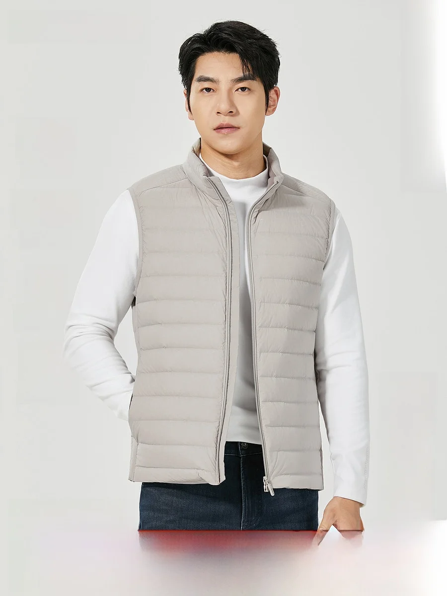 Lilanz Double Layer Woven Men's down Vest Warm Stand Collar Sleeveless Jacket Fashionable Urban Style Business Casual Pure Color