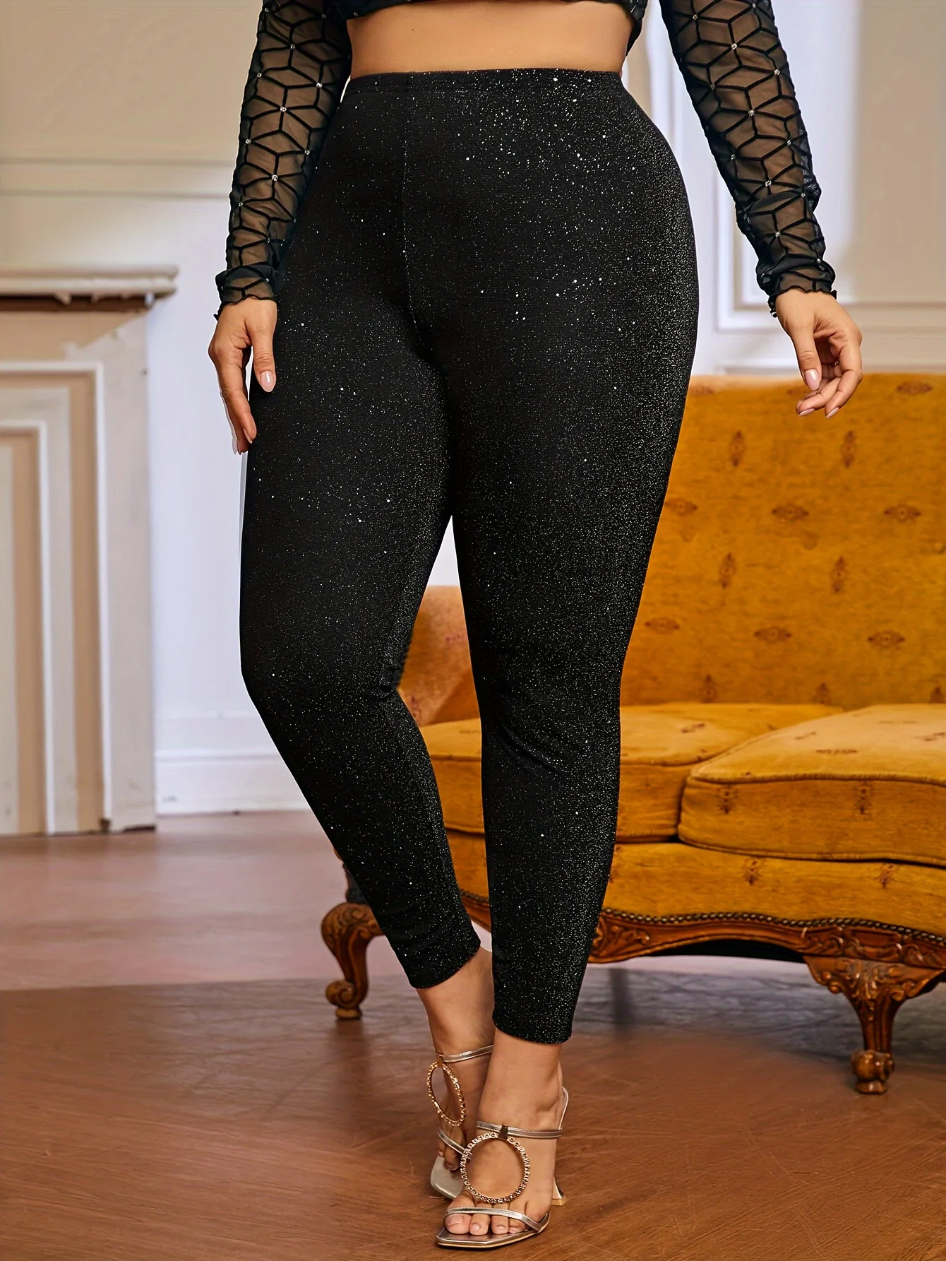 Pantaloni lunghi da donna di grandi dimensioni, eleganti, alla moda, sexy e scintillanti, versatili per feste casual in tutte le quattro stagioni