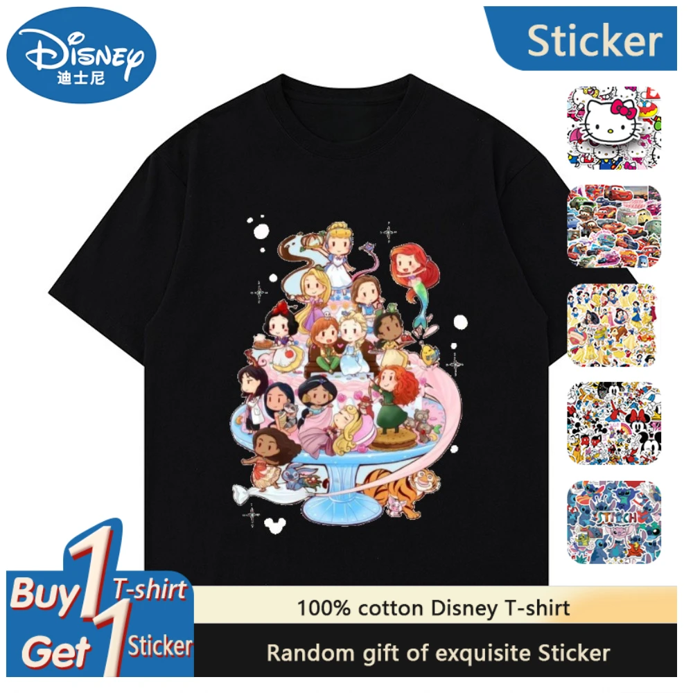 

Disney Cartoon Princess Print Short-sleeved T-shirt Men's and Women's Summer Comfortable Casual Comfortable Short-sleeved Top