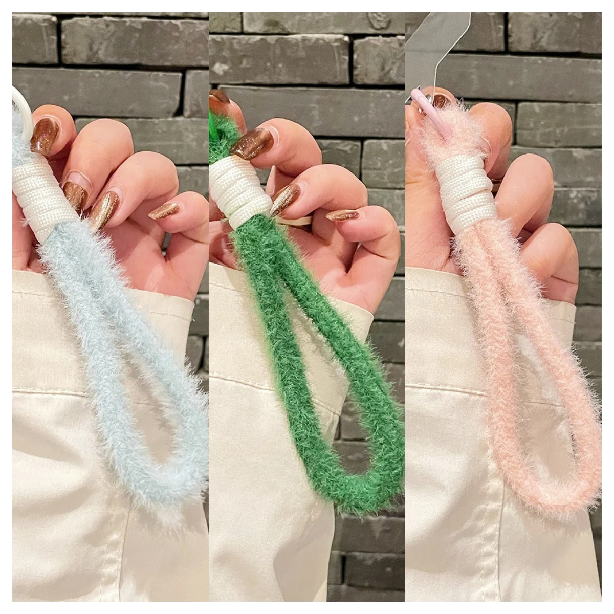 

New Plush Mobile Phone Lanyard Multi-color Short Wrist Strap Creative Keychain Anti-loss Rope Girl Is Cute Comfortable And Soft