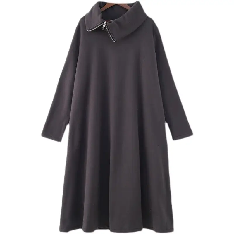 2025 Autumn/Winter New Women's Dress Loose Commuter Splicing High Collar Hooded Dress