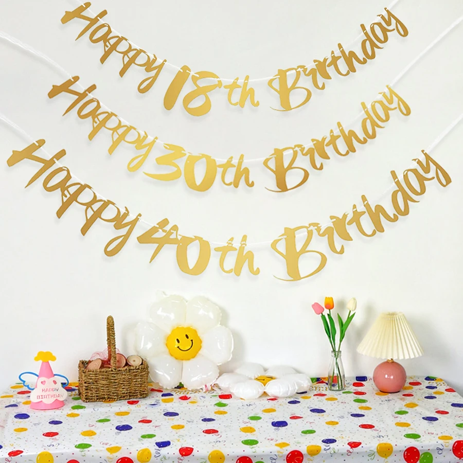 1PC Happy Birthday 16/18/21/30/40/50/60/70/80thYear Old Disposable Tableware Black Gold Plate Tablecloth Banner For 60th Birthda