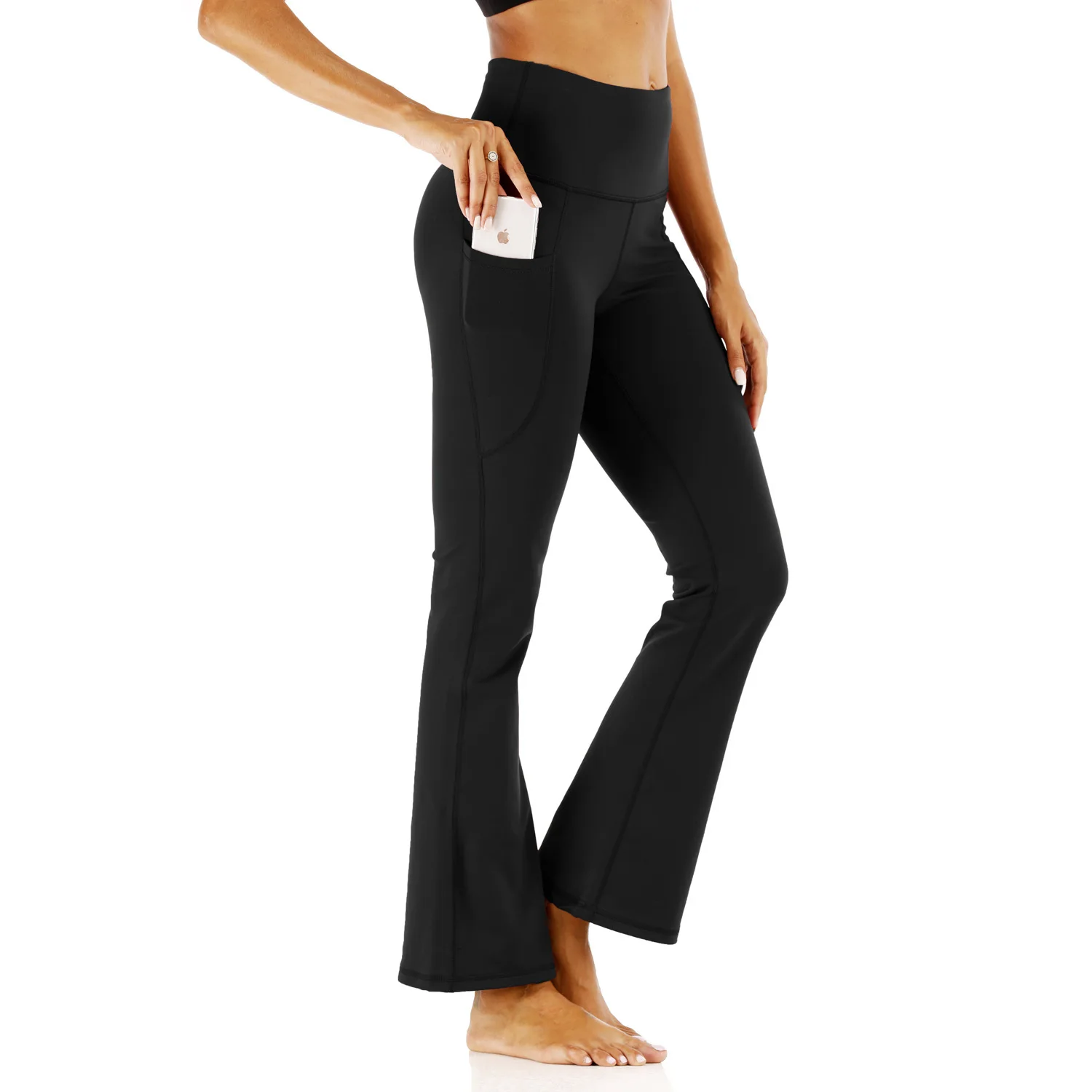 Women High Waist Flare Yoga Leggings Side Pockets Tummy Control Bootcut Gym Fitness Workout Pants